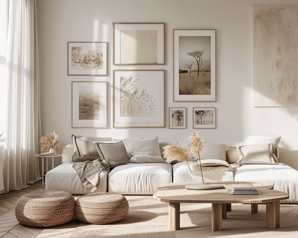 Living room styled with a curated gallery wall